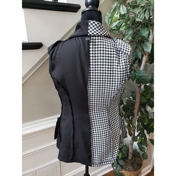 SHEIN Blazer Jacket Women Small Black White Houndstooth Double Breasted 4 Button - Picture 8 of 13